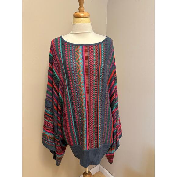 NWOT NOVICA Colorful Striped Alpaca Wool Blend Sweater “Fiesta Dance" Sz L/XL - Picture 2 of 6
